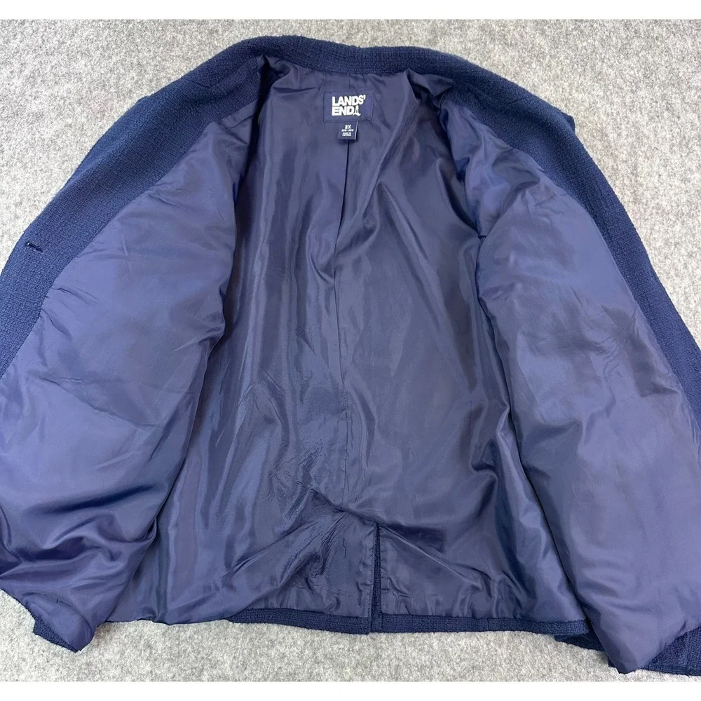 Lands End Women's Blue Tweed 3 Button Cotton Jacket sz 2X (15618) - Picture 5 of 8